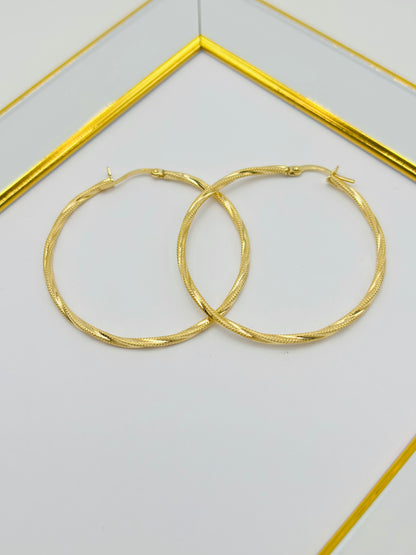 18K Gold Twisted Loop Earrings 43mm