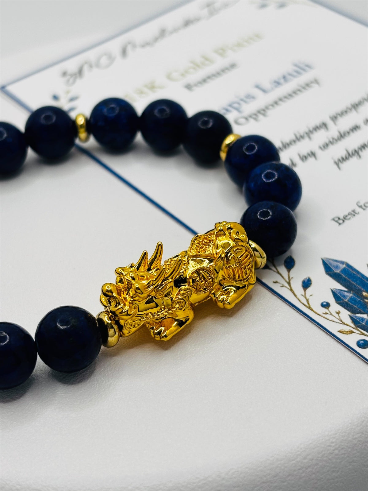 18K Gold Lucky Piyao/ Pi Xiu Lapis Lazuli Bracelet( Hollow Empty Inside) Extra Large
