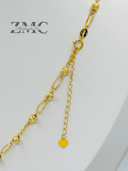 18K Gold Diamond Cut Ball Earrings and Necklace Set