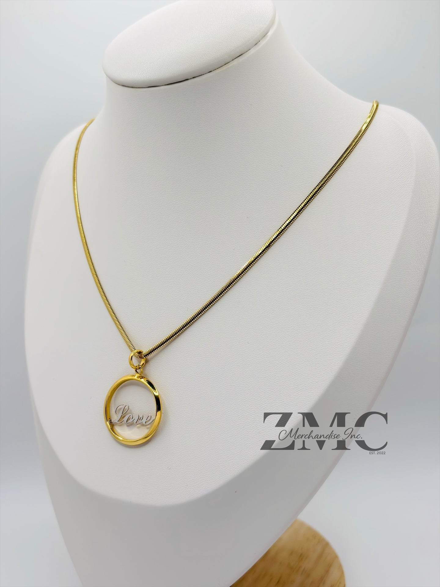 18K Gold Two-tone LOVE Herringbone Necklace