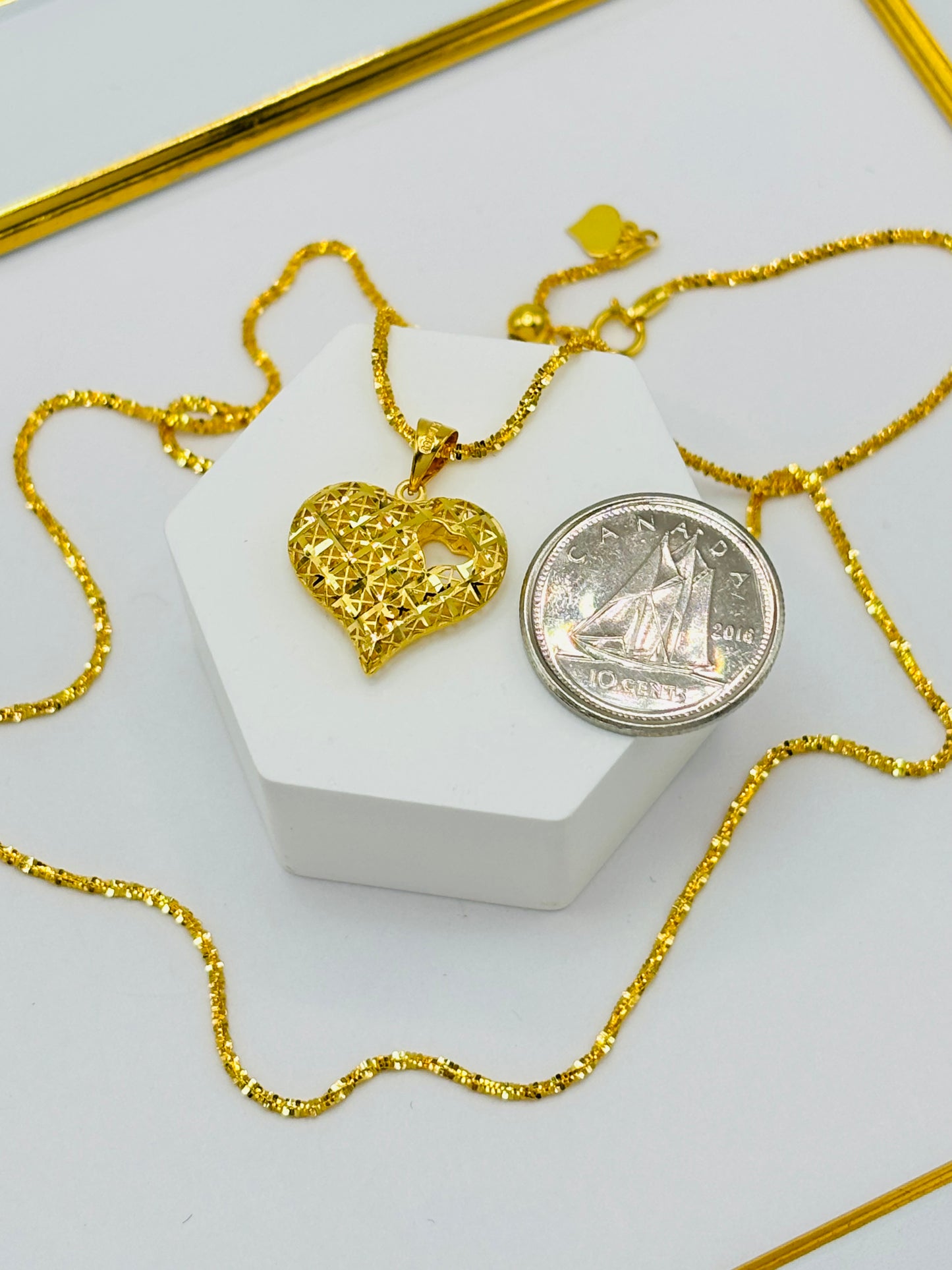 18K Gold Adjustable Necklace with Heart