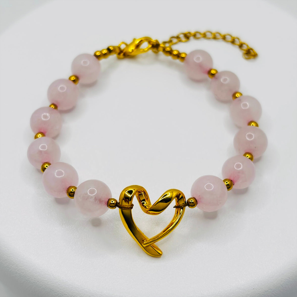 18K Gold Open Heart Rose Quartz Bracelet (Electroform Heart)