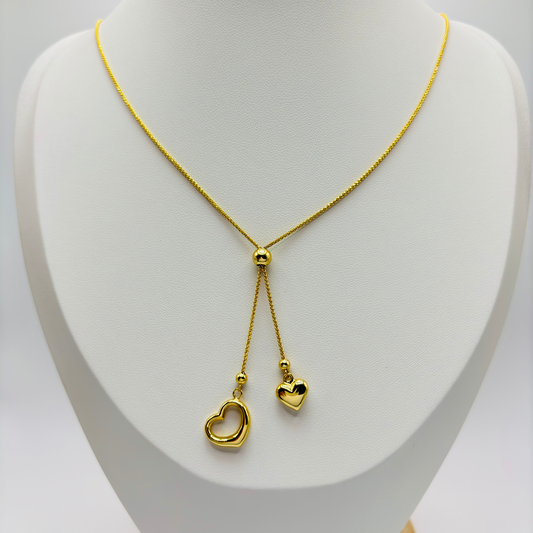 18K Gold Foxtail Unique Attached Heart Necklace