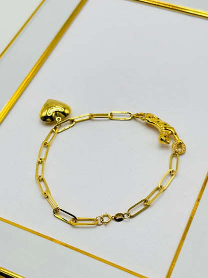 18K Gold Paperclip Panther Bracelet