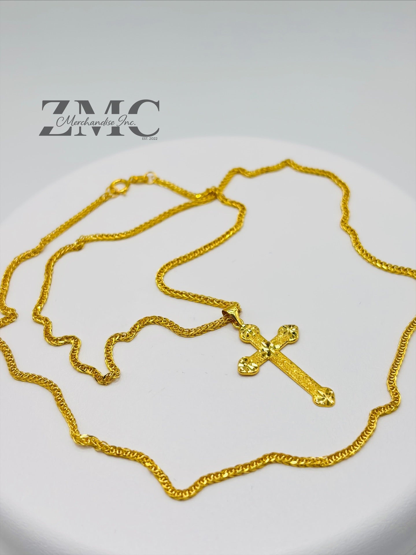 18K Gold Diamond Cut Cross Necklace