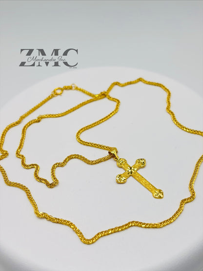 18K Gold Diamond Cut Cross Necklace