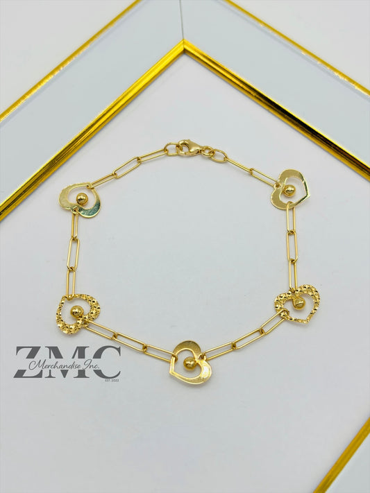 18K Gold Paperclip Heart Attached Bracelet