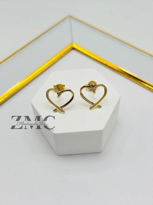 18K Gold Open Heart Earrings