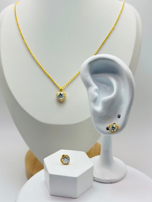 18K Gold Moissanite Diamond Necklace and Earrings Set