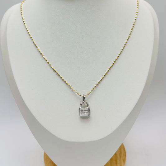 18K White/Yellow Gold with Padlock Pedant Necklace Set
