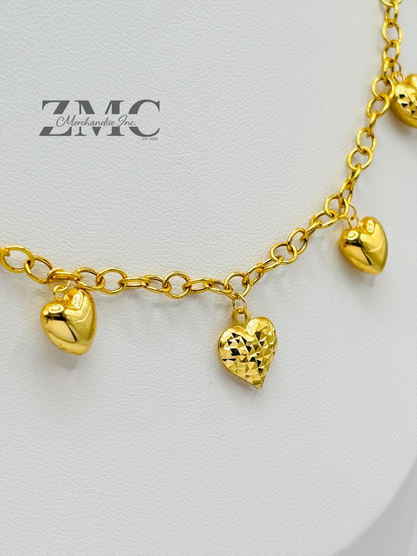18K Gold 7 Station Heart Necklace