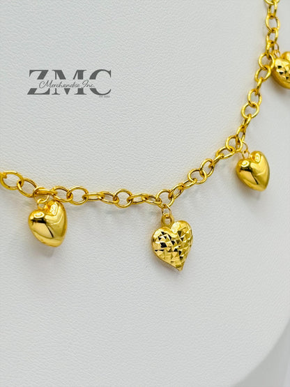 18K Gold 7 Station Heart Necklace