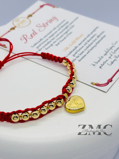 18K Gold Red Heart String Bracelet