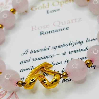 18K Gold Open Heart Rose Quartz Bracelet (Electroform Heart)
