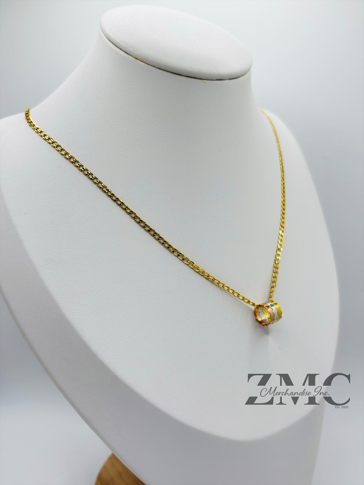 18K Gold Tri-color Barrel Necklace