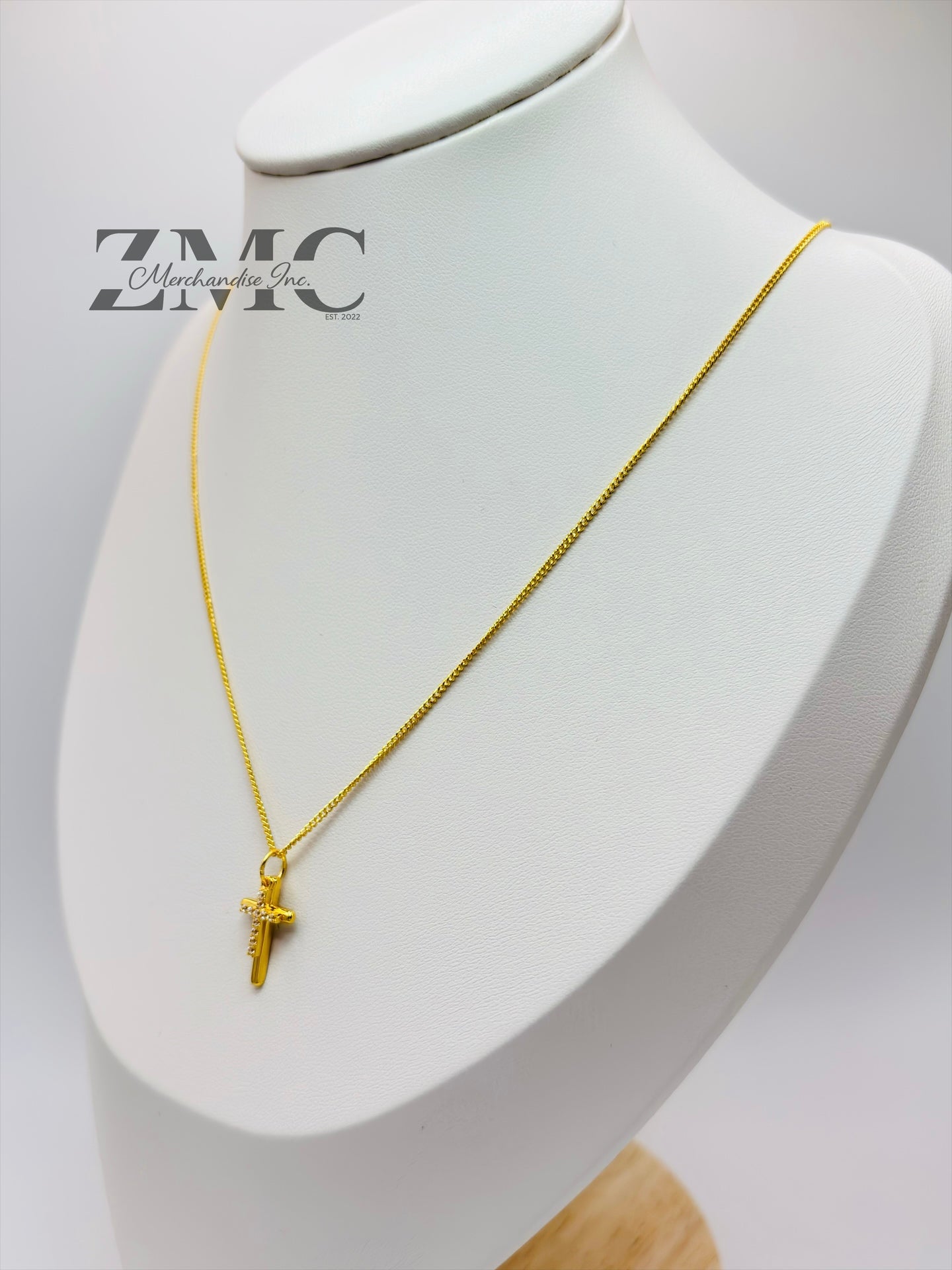 18K Gold Double Cross Necklace