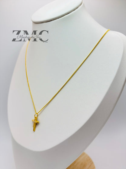 18K Gold Double Cross Necklace