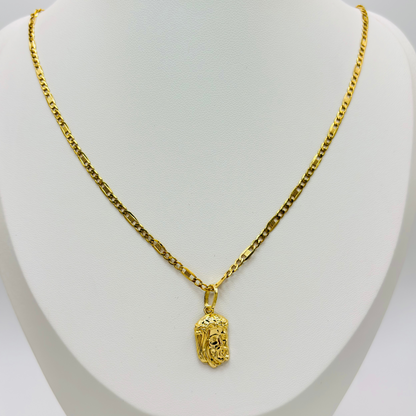 18K Gold Anchor Chain with Jesus Face Pendant Set