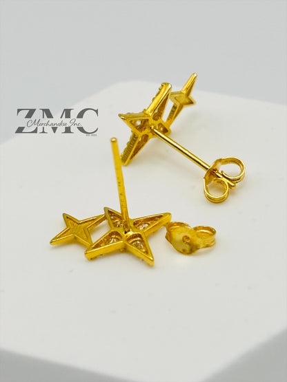 18K Gold Double Star Moissanite Diamond Earrings