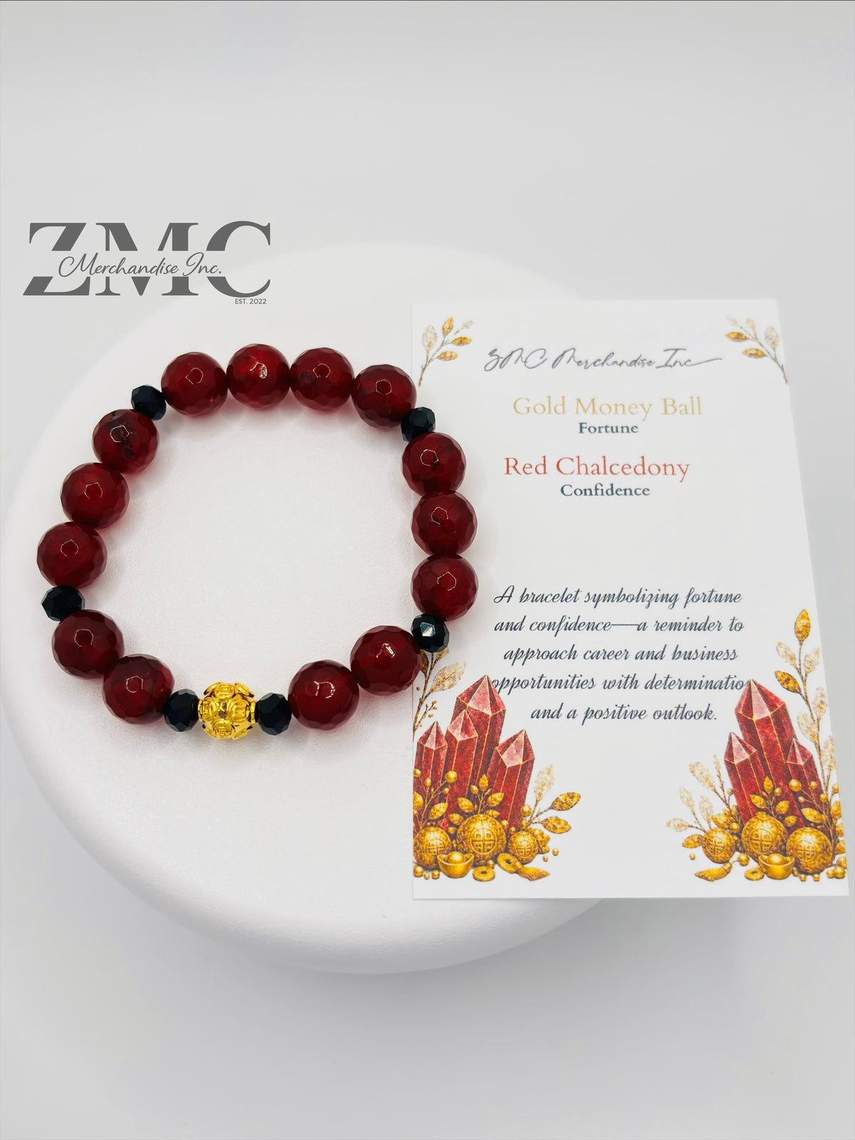 18K Gold  Lucky Money Catcher Ball Red Chalcedony Bracelet  ( Hollow Empty Inside)