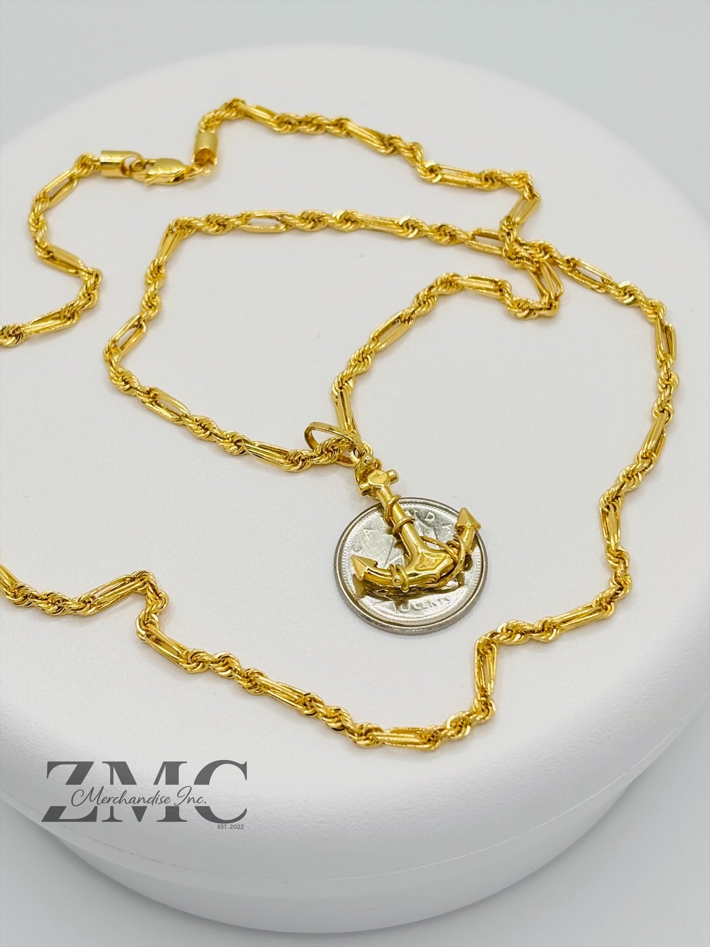 18K Gold Rope Anchor Necklace