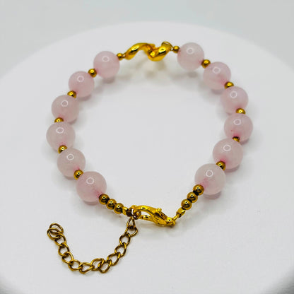 18K Gold Open Heart Rose Quartz Bracelet (Electroform Heart)