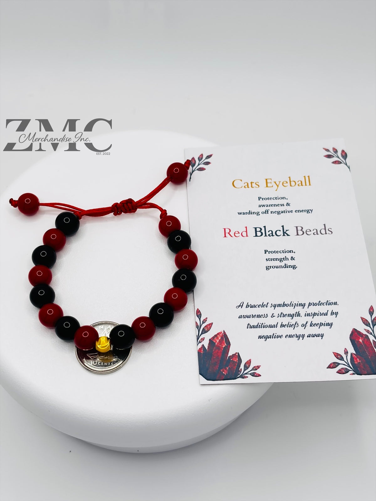 18K Gold Cats Eye Ball Baby/Kids Red & Black Stone Bracelet