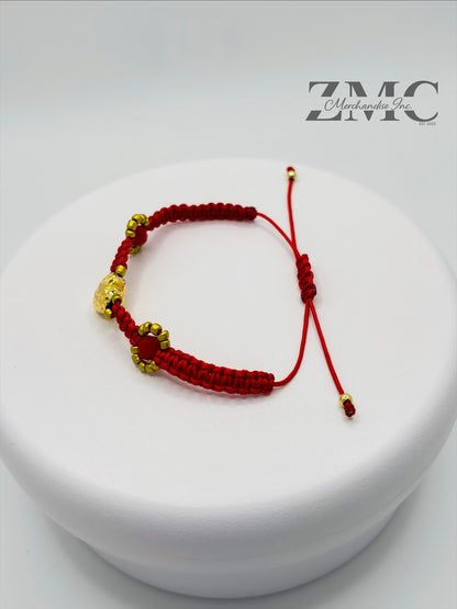 18K Gold Flower Red Heart String Bracelet