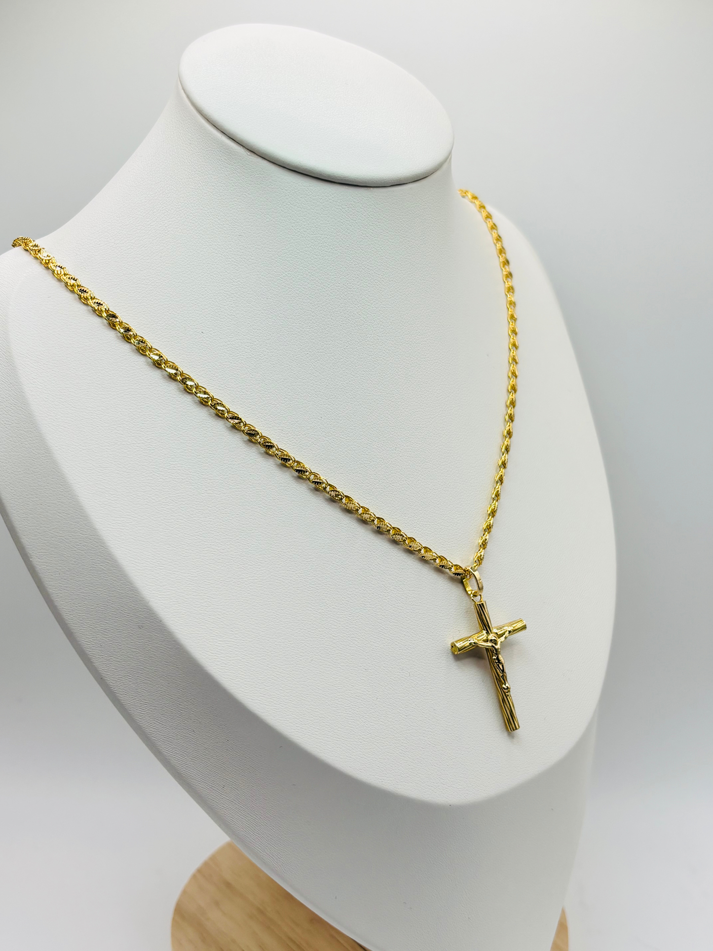 18K Gold Damascus Cross Necklace