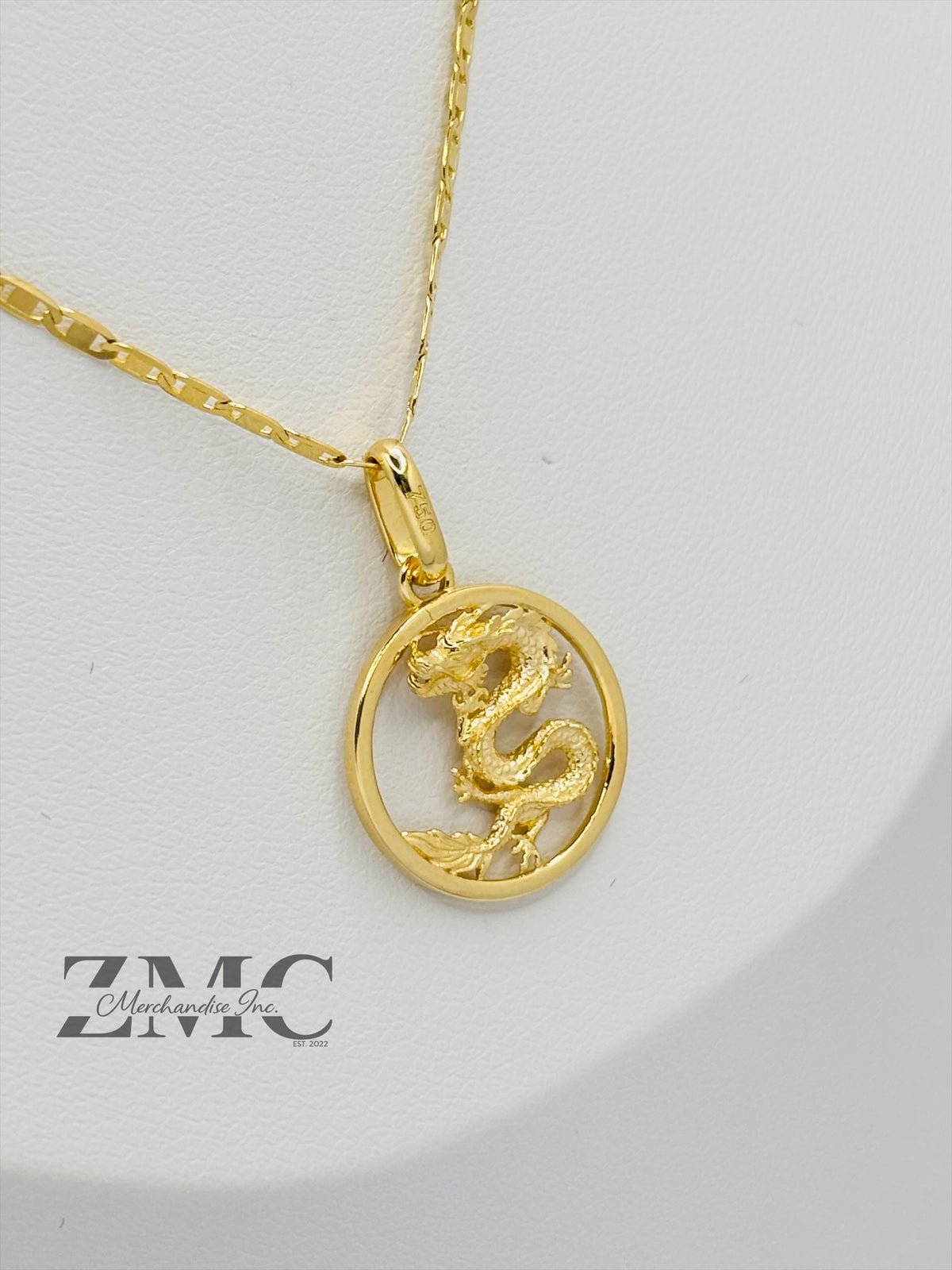 18K Gold Circle Dragon Necklace