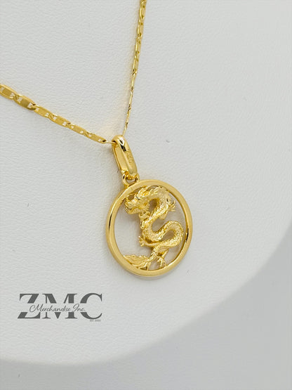 18K Gold Circle Dragon Necklace