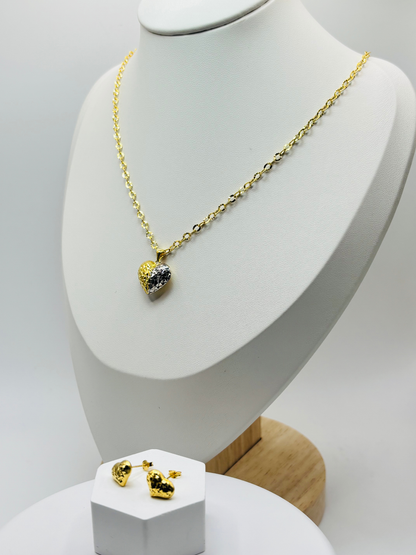 18K Gold Diamon Cut Necklace and Earrings Set