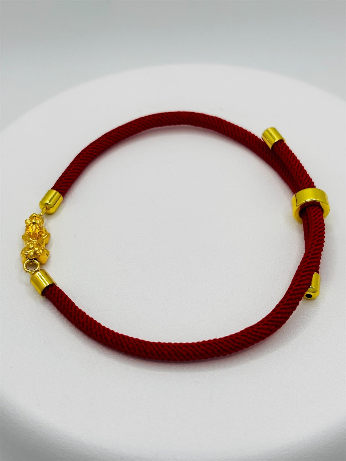 18K Gold Lucky Piyao/ Pi Xiu Red String Bracelet ( Hollow Empty Inside) Small