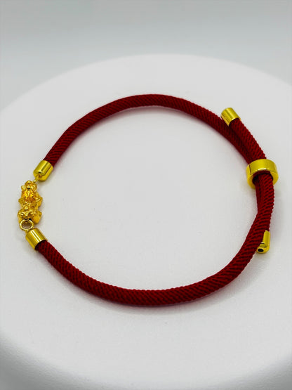 18K Gold Lucky Piyao/ Pi Xiu Red String Bracelet ( Hollow Empty Inside) Small