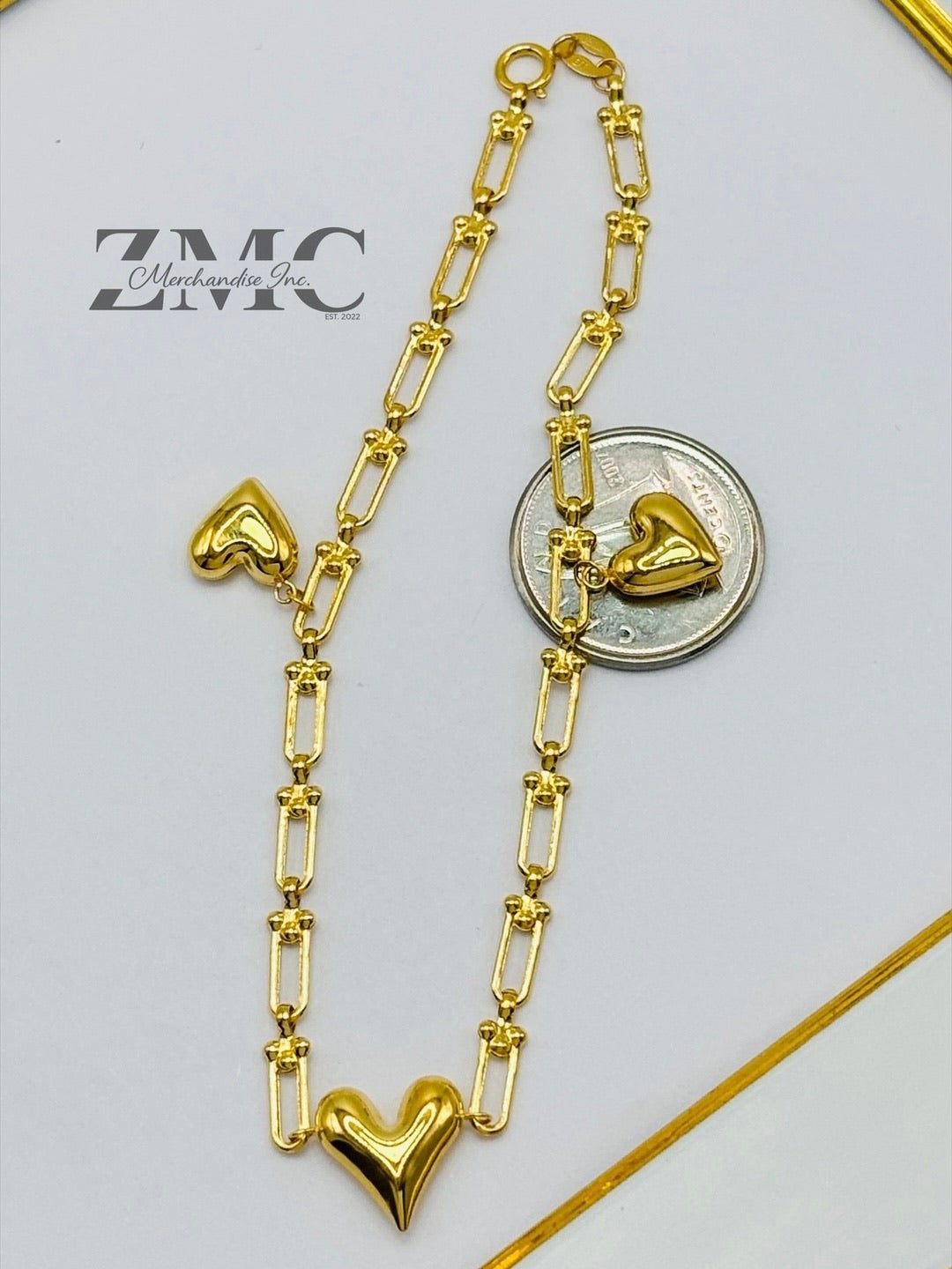 18K Gold Heart Charms Flat Hardware Bracelet
