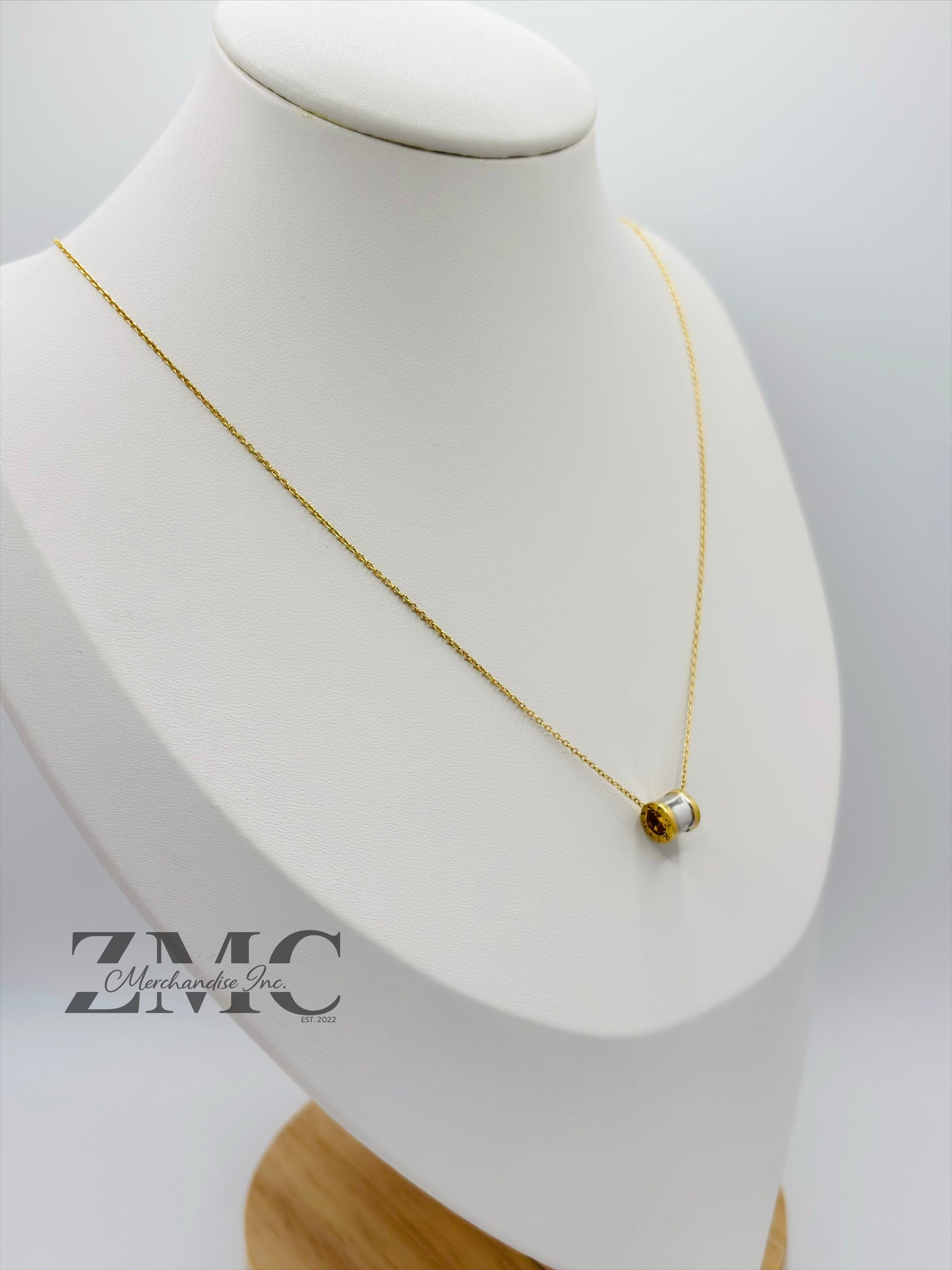 18K Gold Necklace with Barrel Pendant (Chocker Adult/Kids)