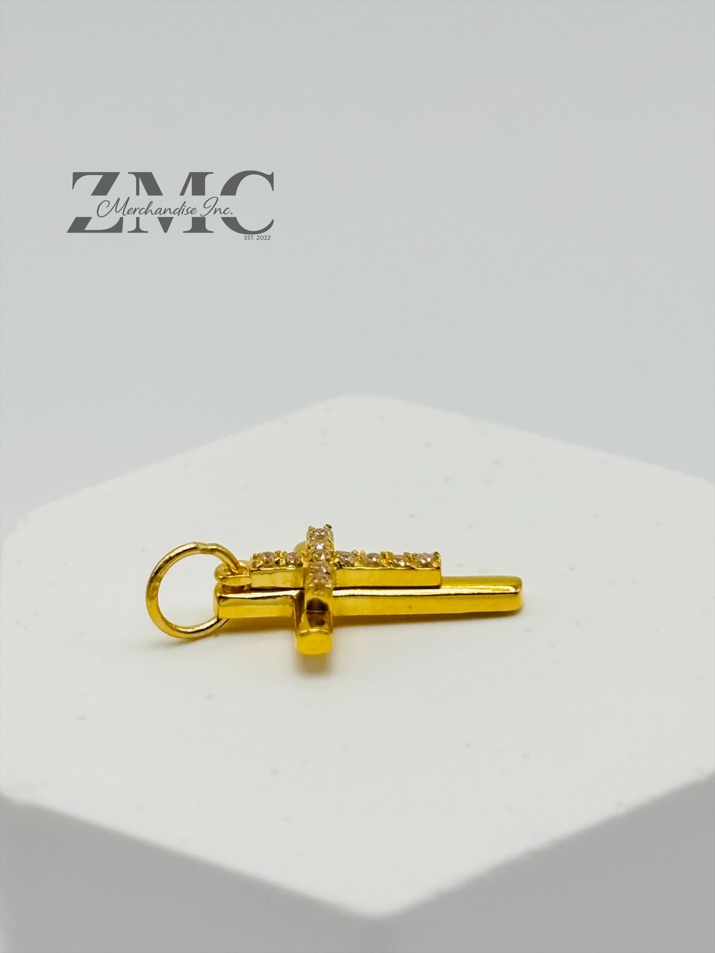 18K Gold Double Cross Pendant