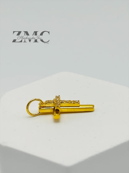 18K Gold Double Cross Pendant