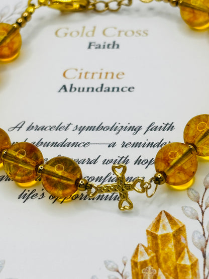 18K Gold Cross Citrine Bracelet ( Hollow Empty Inside)