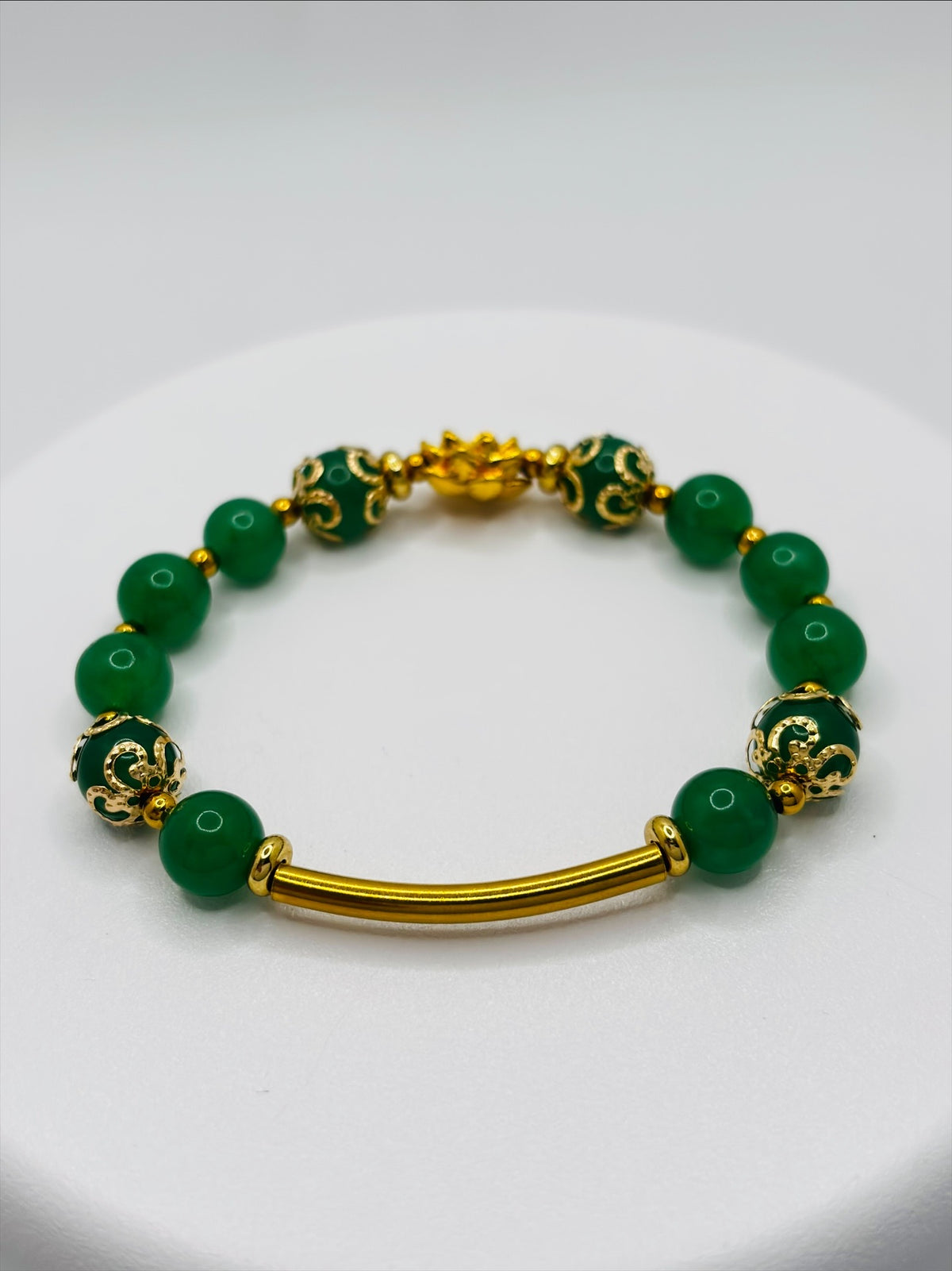18K Gold Lucky Lotus Flower Aventurine Bracelet ( Hollow Empty Inside)