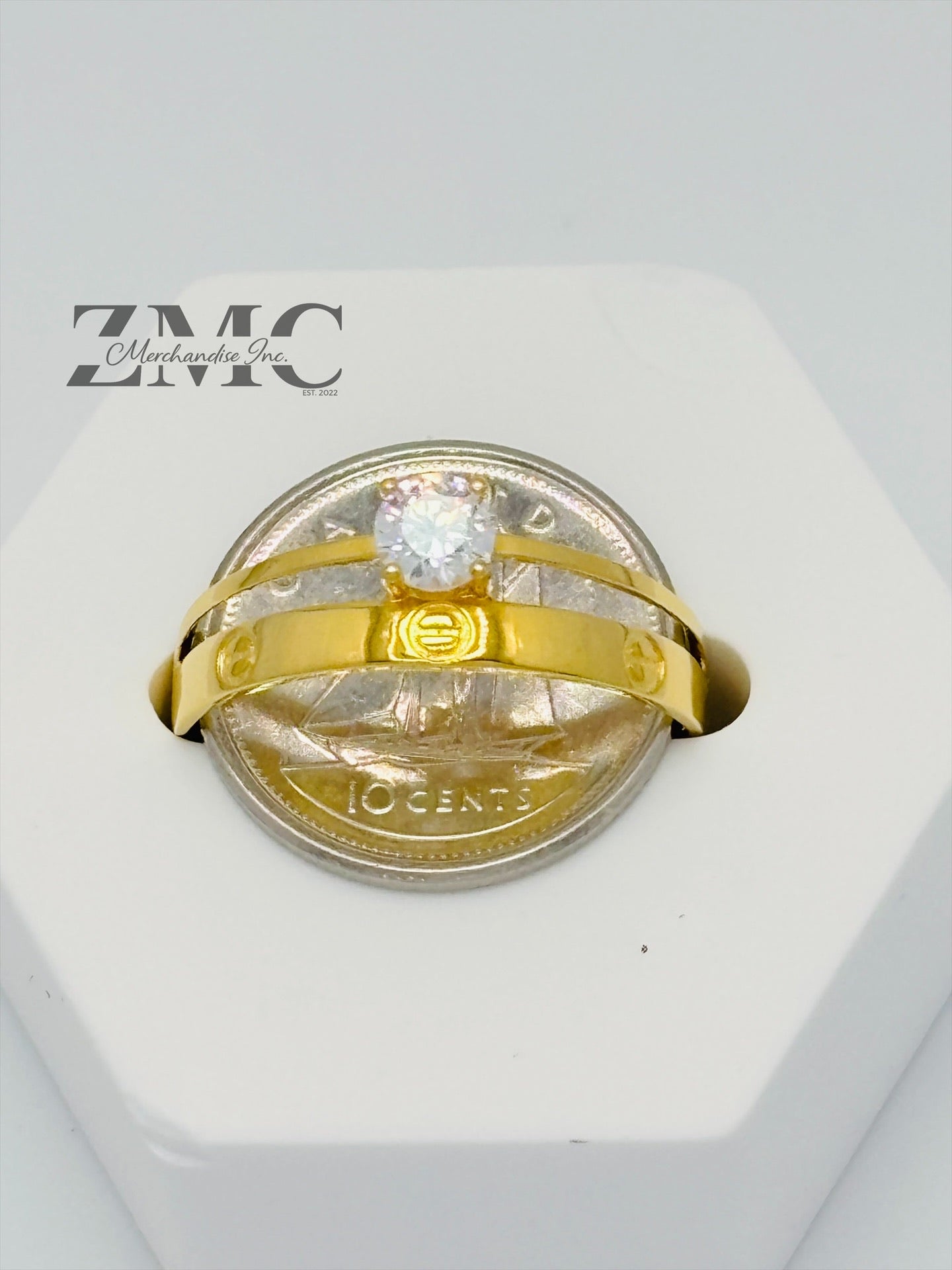 18K Gold Wedding Band with Stone Ring