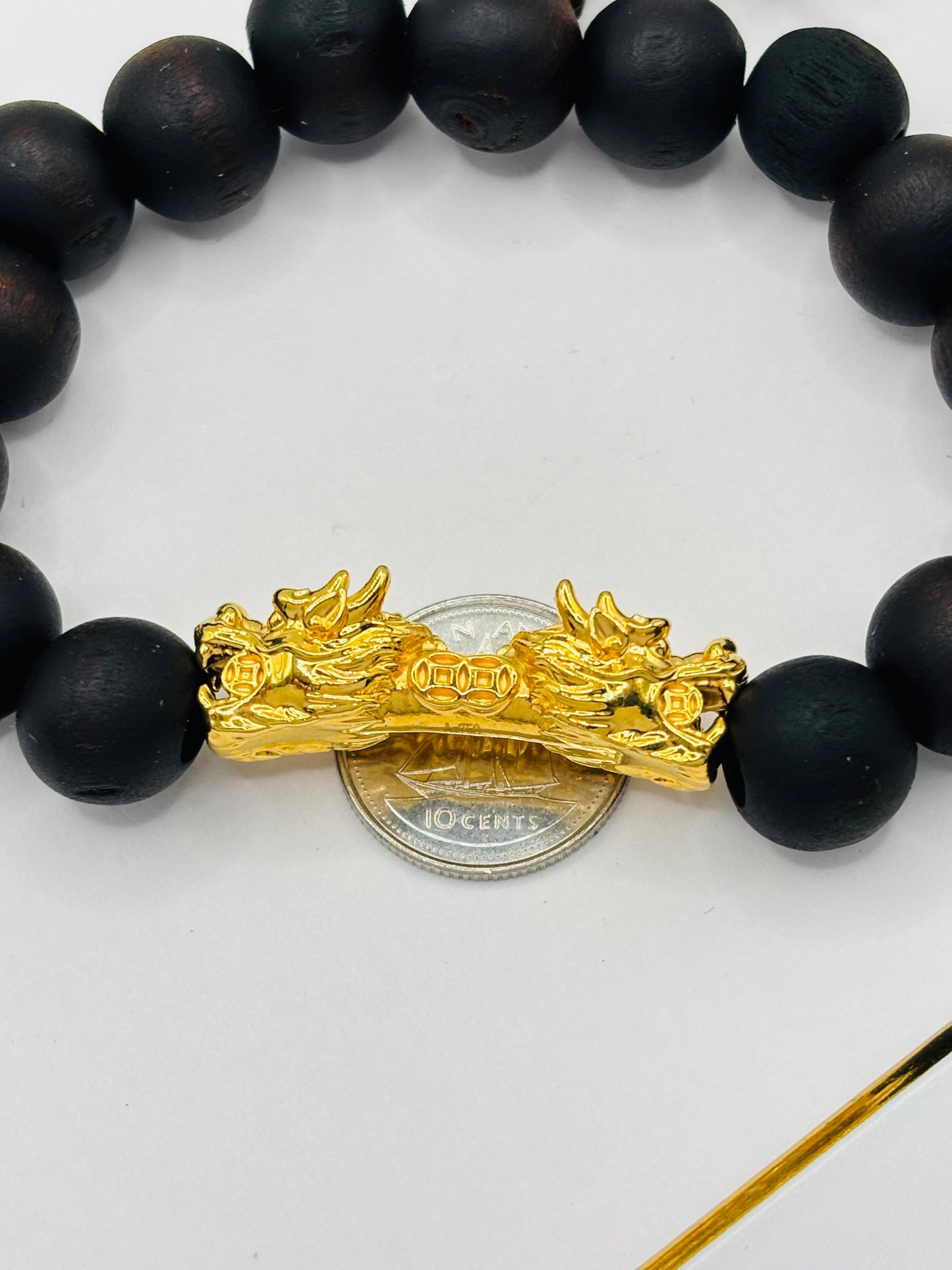 18K Gold Lucky Dragon Wood Stone ( Hollow Empty Inside) XXL