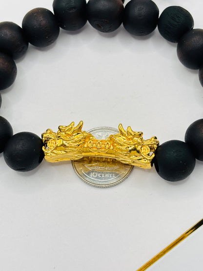 18K Gold Lucky Dragon Wood Stone ( Hollow Empty Inside) XXL