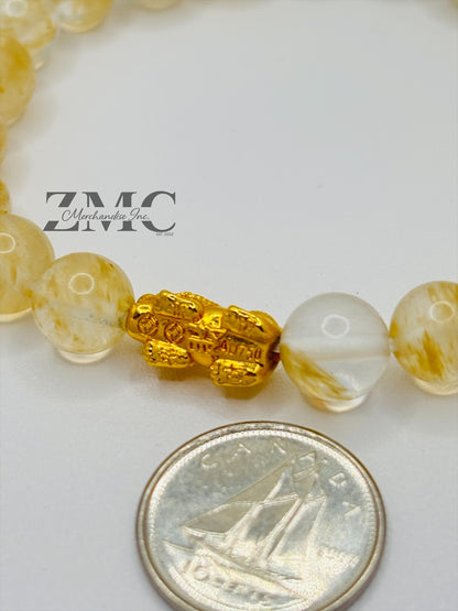 18K Gold  Lucky Piyao/ Pi Xiu Pale Citrine Stone  ( Hollow Empty Inside) Small