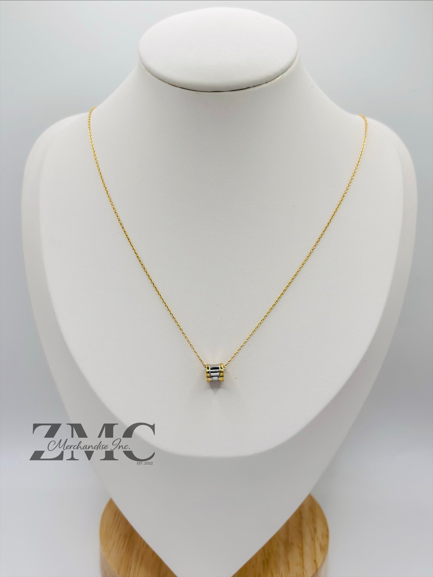 18K Gold Necklace with Barrel Pendant (Chocker Adult/Kids)
