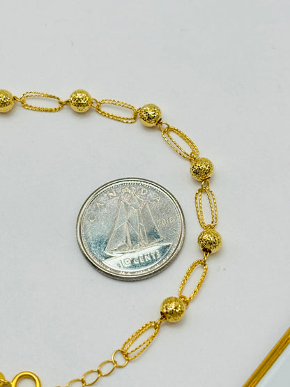 18K Gold Paperclip Diamond Cut Ball Bracelet