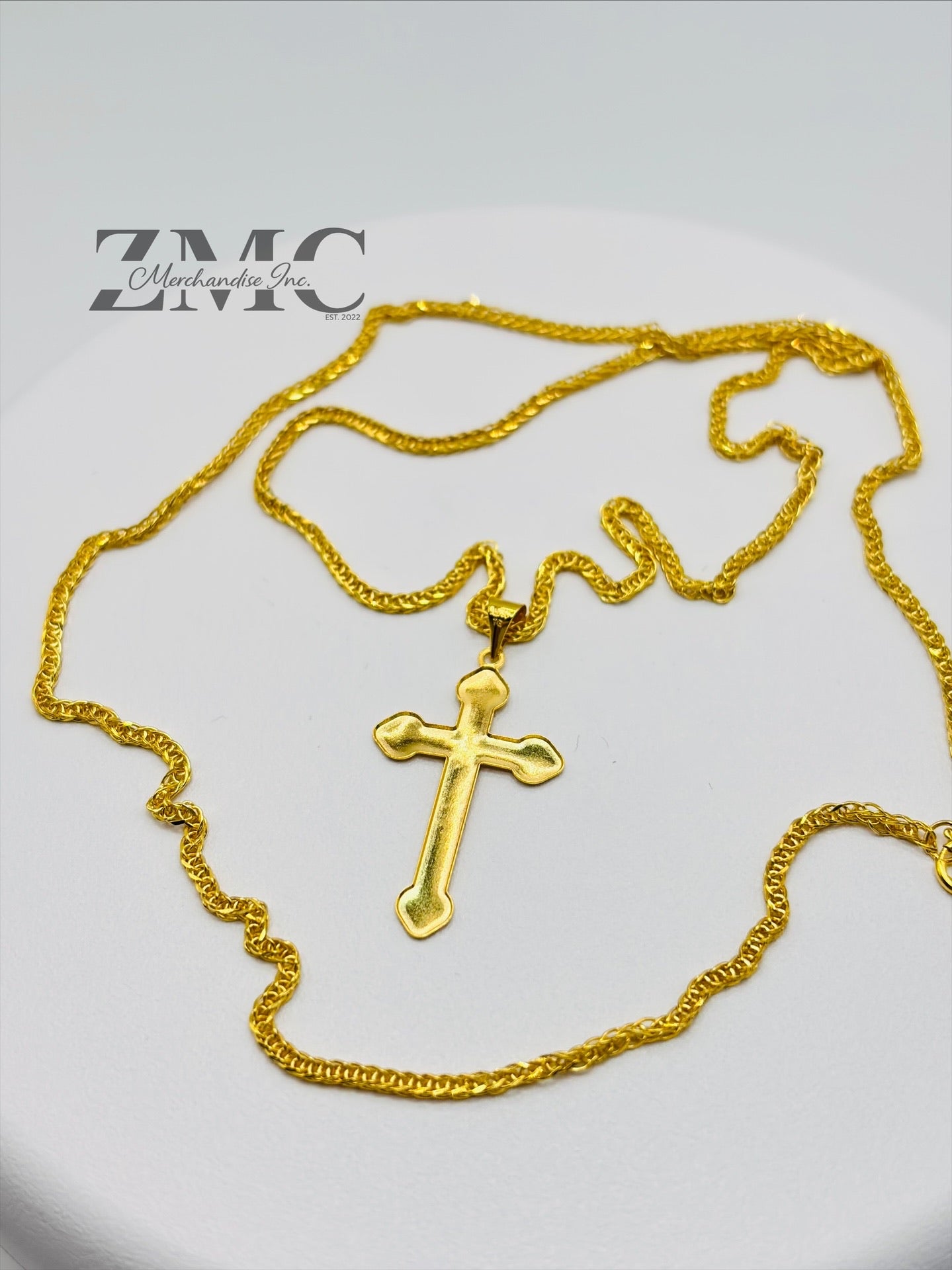 18K Gold Diamond Cut Cross Necklace