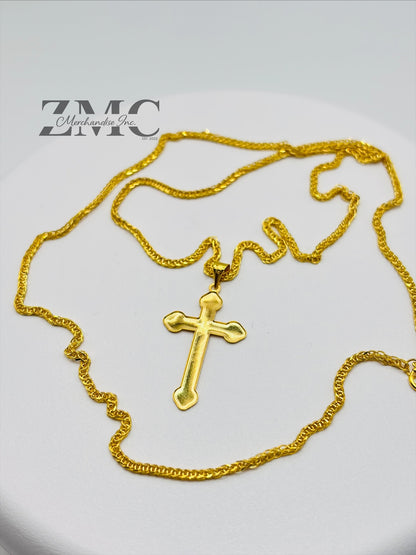 18K Gold Diamond Cut Cross Necklace