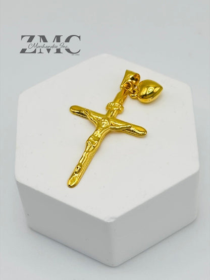 18K Gold Cross Heart Pendant