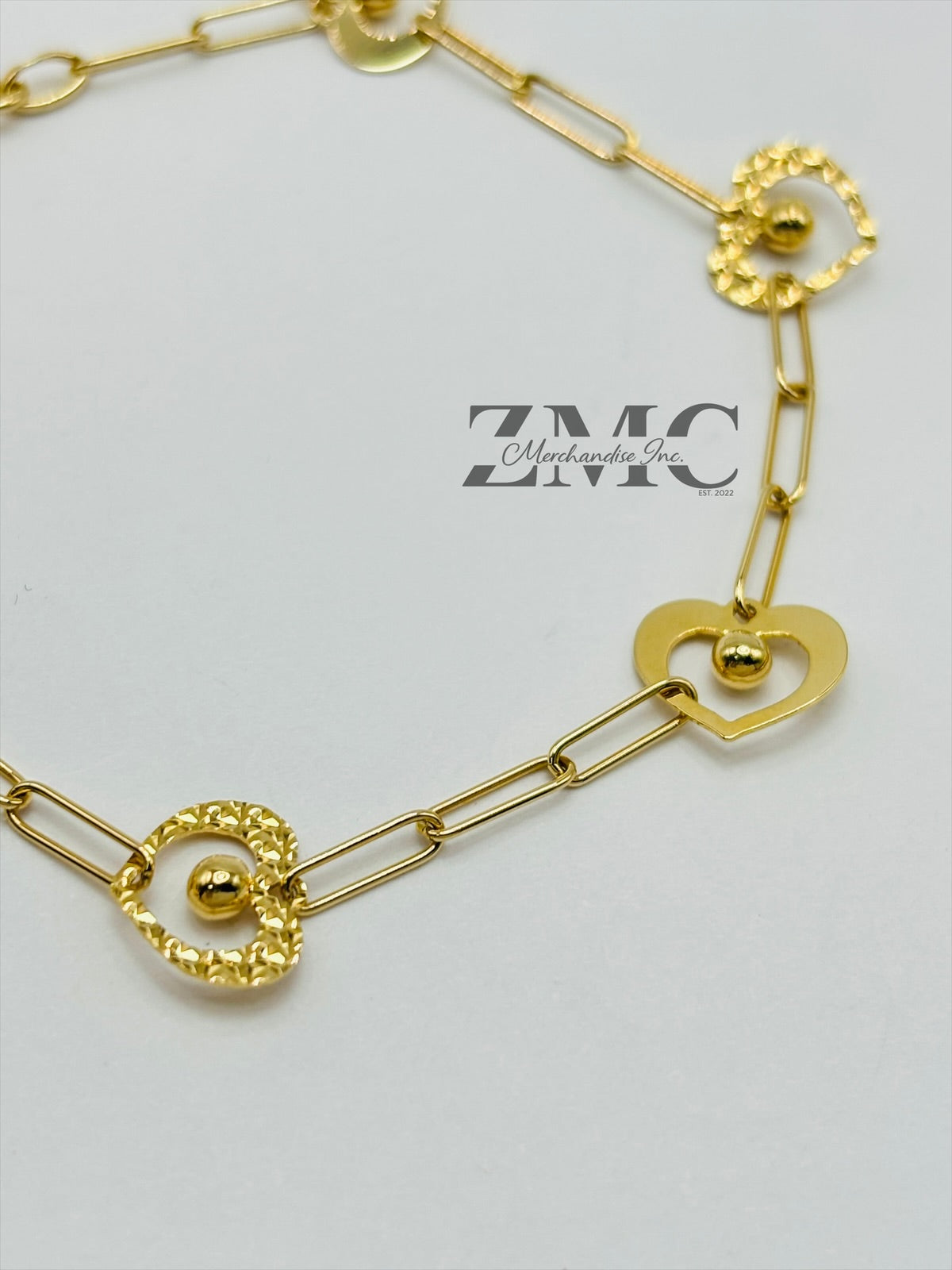 18K Gold Paperclip Heart Attached Bracelet